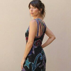 Vintage Beaded Star Swirls Formal Gown Dress Embellished Evening Wear